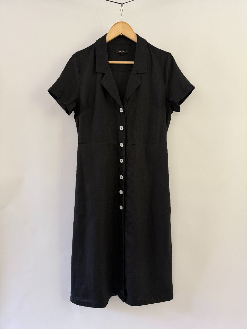 Quince Black Button Front Dress 100% European Linen